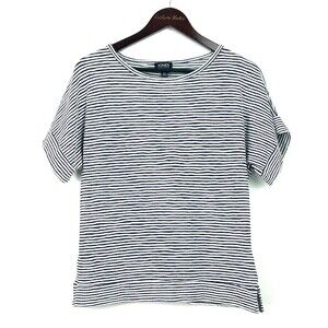 Jones New York Shirt Womens M Blue White Striped Short Dolman Sleeve Top 1228N2